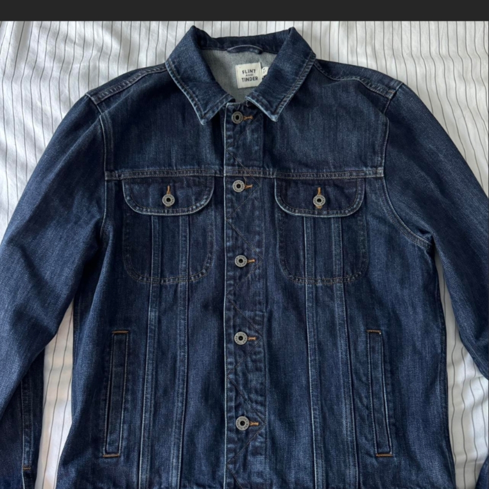 Flint and Tinder Denim Trucker Jacket In Dark Wash